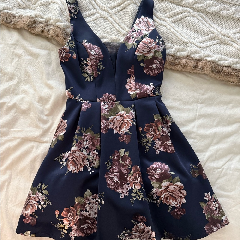 Crystal Doll Navy Floral Mini Dress
